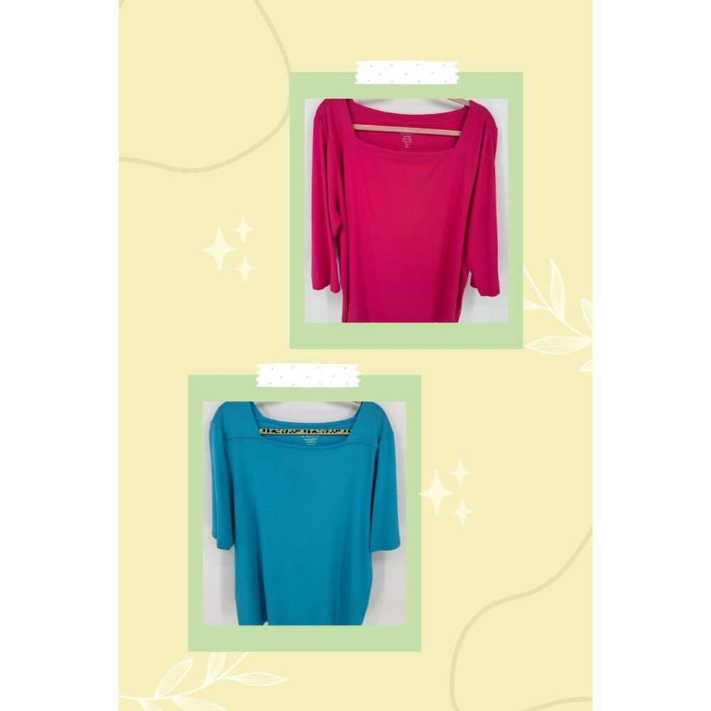 Chicos Both Womens Magenta 3/4 Sleeve Square Neck Top Size XXL